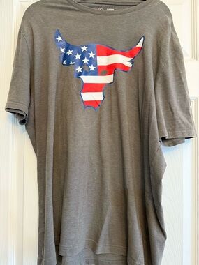 Under Armour Gray Short-Sleeve Tee with American Flag Bull Graphic